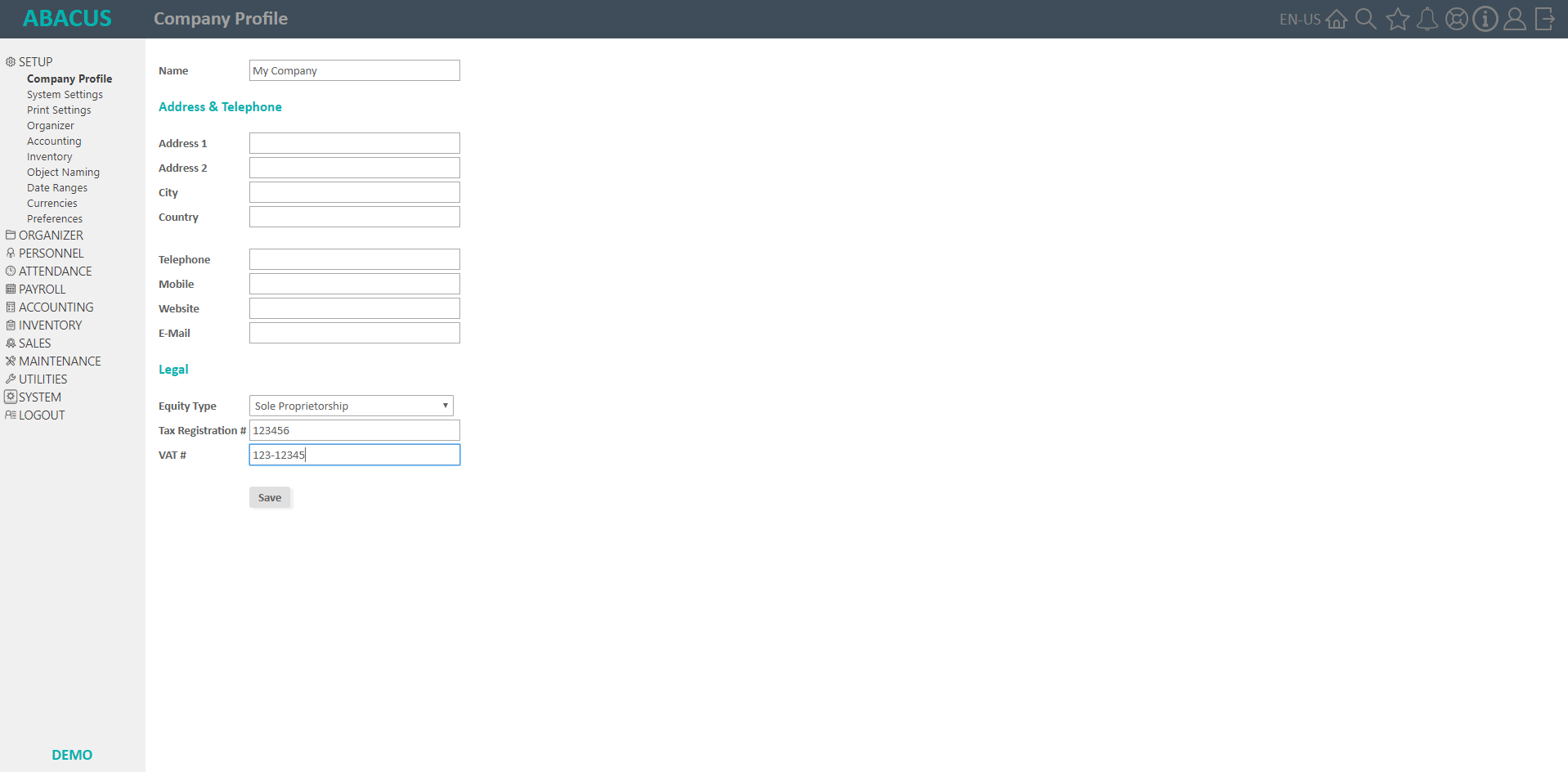 Setup - Profile